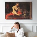 Saint Jerome Writing by Caravaggio - single-panel canvas displayed above a sofa