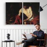 Saint John the Baptist by Caravaggio - two-panel canvas displayed in a reading room
