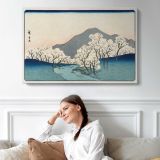 Sakura Namiki Zu , Vintage Japanese Illustration by Hiroshige Andō - single-panel canvas displayed above a sofa