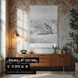 Samson Slays Lion - Gustave Dore Epic Struggle in Grayscale canvas wall art