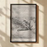 Samson Slays Lion - Gustave Dore Epic Struggle in Grayscale canvas wall art - Image 2