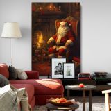 Santa by Fireplace - Festive Holiday Room with Gifts and Wreath canvas wall art