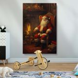 Santa by Fireplace - Festive Holiday Room with Gifts and Wreath canvas wall art - Image 2