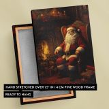 Santa by Fireplace - Festive Holiday Room with Gifts and Wreath canvas wall art - Image 6