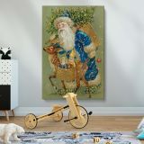 Santa Claus in Blue Coat - Reindeer and Gifts Holiday Art canvas wall art - Image 2
