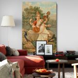 Sarasvati with Sitar - Serene River Rock Scene By Raja Ravi Varma canvas wall art