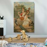 Sarasvati with Sitar - Serene River Rock Scene By Raja Ravi Varma canvas wall art - Image 2