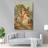 Sarasvati with Sitar - Serene River Rock Scene By Raja Ravi Varma canvas wall art - Image 5