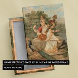 Sarasvati with Sitar - Serene River Rock Scene By Raja Ravi Varma canvas wall art - Image 6