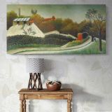 Sawmill on the Outskirts of Paris by Henri Rousseau — single-panel canvas above a console table
