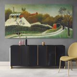 Sawmill on the Outskirts of Paris by Henri Rousseau — single-panel canvas above a sideboard