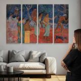 Scene from Tahitian Life by Paul Gauguin - multi-panel canvas displayed above a sofa