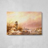 Schelfhout Andreas Skaters on A Frozen River - single-panel canvas displayed above a console table