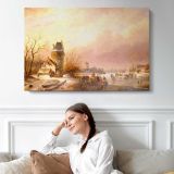 Schelfhout Andreas Skaters on A Frozen River - single-panel canvas displayed above a sofa