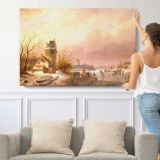 Schelfhout Andreas Skaters on A Frozen River - single-panel canvas shown with a person for scale