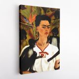 Self-portrait Frida Kahlo with the monkeys Canvas Wall Art