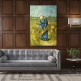 Vincent Van Gogh Painting Peasant Woman Binding Sheaves Painting Photo Print on Canvas Wall Mural