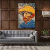 Vincent Van Gogh Painting Self-Portrait with a Straw Hat Artwork Abstract Canvas Wall Art