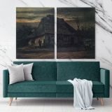 Cottage At Nightfall by Vincent Van Gogh Dutch Painter Original Canvas Wall Art - Image 2