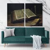 Still Life With Bible by Vincent Van Gogh Dutch Painter Original Canvas Wall Art - Image 2