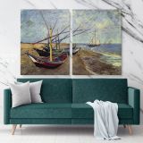 Fishing Boats on The Beech Painting by Vincent Van Gogh Dutch Painter Original wall Canvas Wall Art - Image 2