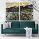 Enclosed Filed with Rising Sun Painting by Vincent Van Gogh Dutch Painter Original Canvas Wall Art - Image 2