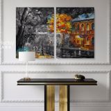 Leonid Afremov Black and White Oil Painting Rain In The City Canvas Wall Art - Image 2