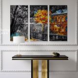 Leonid Afremov Black and White Oil Painting Rain In The City Canvas Wall Art - Image 3