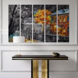 Leonid Afremov Black and White Oil Painting Rain In The City Canvas Wall Art - Image 5