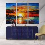 Sunrise in the Harbor Original Oil Painting by Leonid Afremov Canvas Wall Art - Image 3