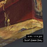 Seated Woman beside a Bed - canvas surface and wrapped edge detail