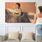 Seated Woman in Grey by Edgar Degas - single-panel canvas shown with a person for scale