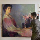 Seated Woman with Flowers — room mockup view 3