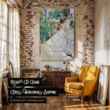 Sewing the Sail by Joaquin Sorolla - White Fabric in Sunlit Garden Scene canvas wall art - Image 3