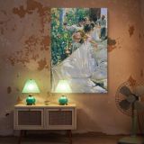 Sewing the Sail by Joaquin Sorolla - White Fabric in Sunlit Garden Scene canvas wall art - Image 5