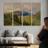 Sexten Village, Sexten Sundial (sexten Dolomites) and the Fischleital Valley - View from Mount Helm - multi-panel canvas displayed above a sofa