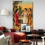 Shakuntala and Friends - Garlands in Forest Scene By Raja Ravi Varma canvas wall art