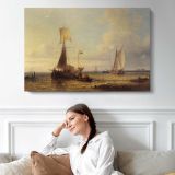 Shipping in A Calm by Abraham Hulk Snr - single-panel canvas displayed above a sofa
