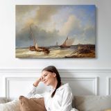 Shipping Off the Dutch Coast by Abraham Hulk Snr - single-panel canvas displayed above a sofa