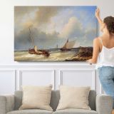 Shipping Off the Dutch Coast by Abraham Hulk Snr - single-panel canvas shown with a person for scale
