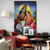 Shiva, Parvati and Nandi - Traditional Indian Deity Scene By Unknown Indian Artist canvas wall art