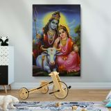 Shiva, Parvati and Nandi - Traditional Indian Deity Scene By Unknown Indian Artist canvas wall art - Image 2