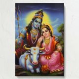 Shiva, Parvati and Nandi - Traditional Indian Deity Scene By Unknown Indian Artist canvas wall art - Image 7