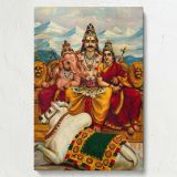 Shiva, Parvati & Ganesha - Seated on Mount Kailas with Nandi canvas wall art - Image 7