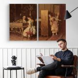 Signorina E Cavaliere by Adriano Cecchi - two-panel canvas displayed in a reading room