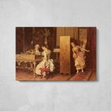 Signorina E Cavaliere by Adriano Cecchi - single-panel canvas displayed above a console table