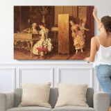 Signorina E Cavaliere by Adriano Cecchi - single-panel canvas shown with a person for scale