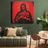 Silkscreen illustration of the Sacred Heart of Jesus background sacred heart — room mockup view 15