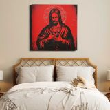 Silkscreen illustration of the Sacred Heart of Jesus background sacred heart — room mockup view 17