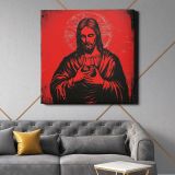 Silkscreen illustration of the Sacred Heart of Jesus background sacred heart — room mockup view 21